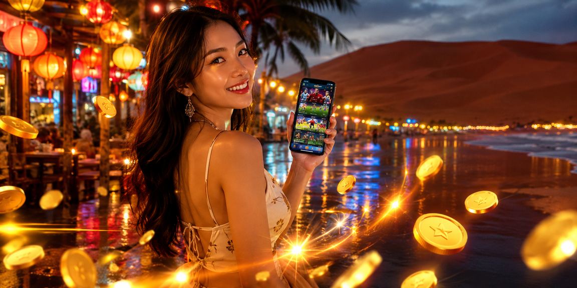 Người dùng tại Mũi Né xem tỷ lệ cược thể thao trên điện thoại vào buổi tối